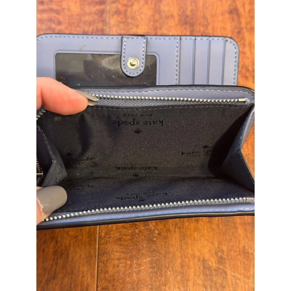 Kate Spade Staci Medium Compact Bifold Wallet Blue Colorblock Leather